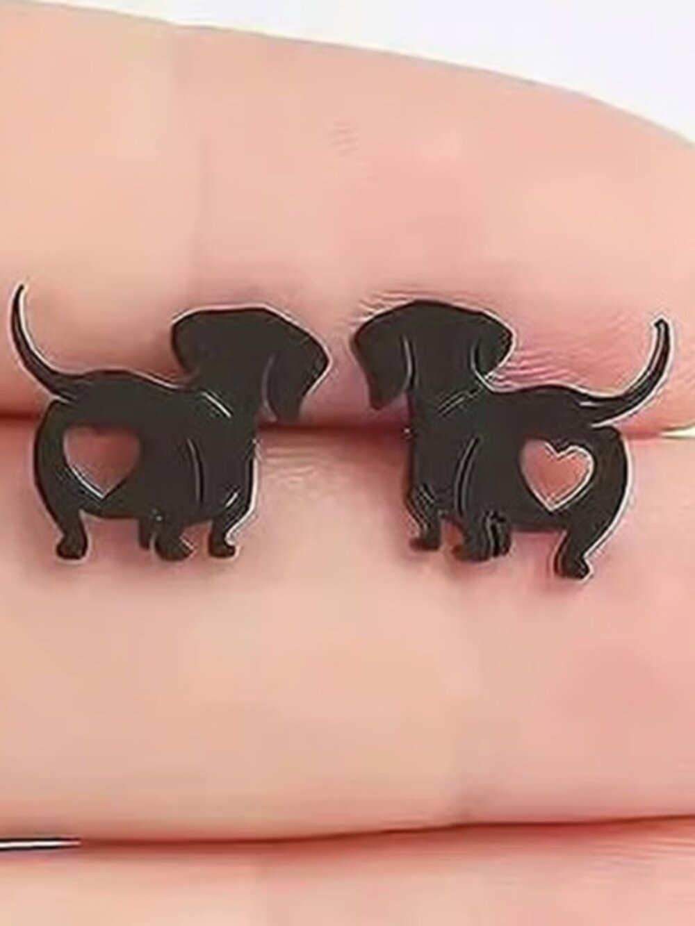Black Stainless Steel DACHSHUND Dog Stud Earrings